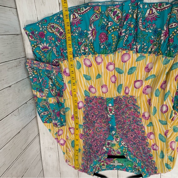 John Mark Womens XL Floral Paisley Patchwork Yellow Teal Boho Tunic Top NWT - Picture 15 of 16